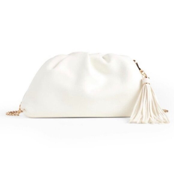 Understated Leather NWT Crescent Clutch Vegan Leather Ivory Detachable Crossbody - Picture 2 of 11